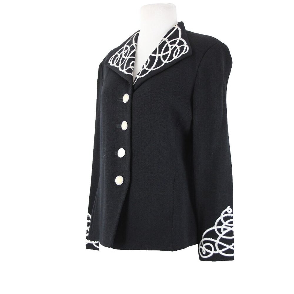 St John Evening Sz 8 Black White Paillette Rhinestones Santana Knit Jacket - Picture 3 of 16